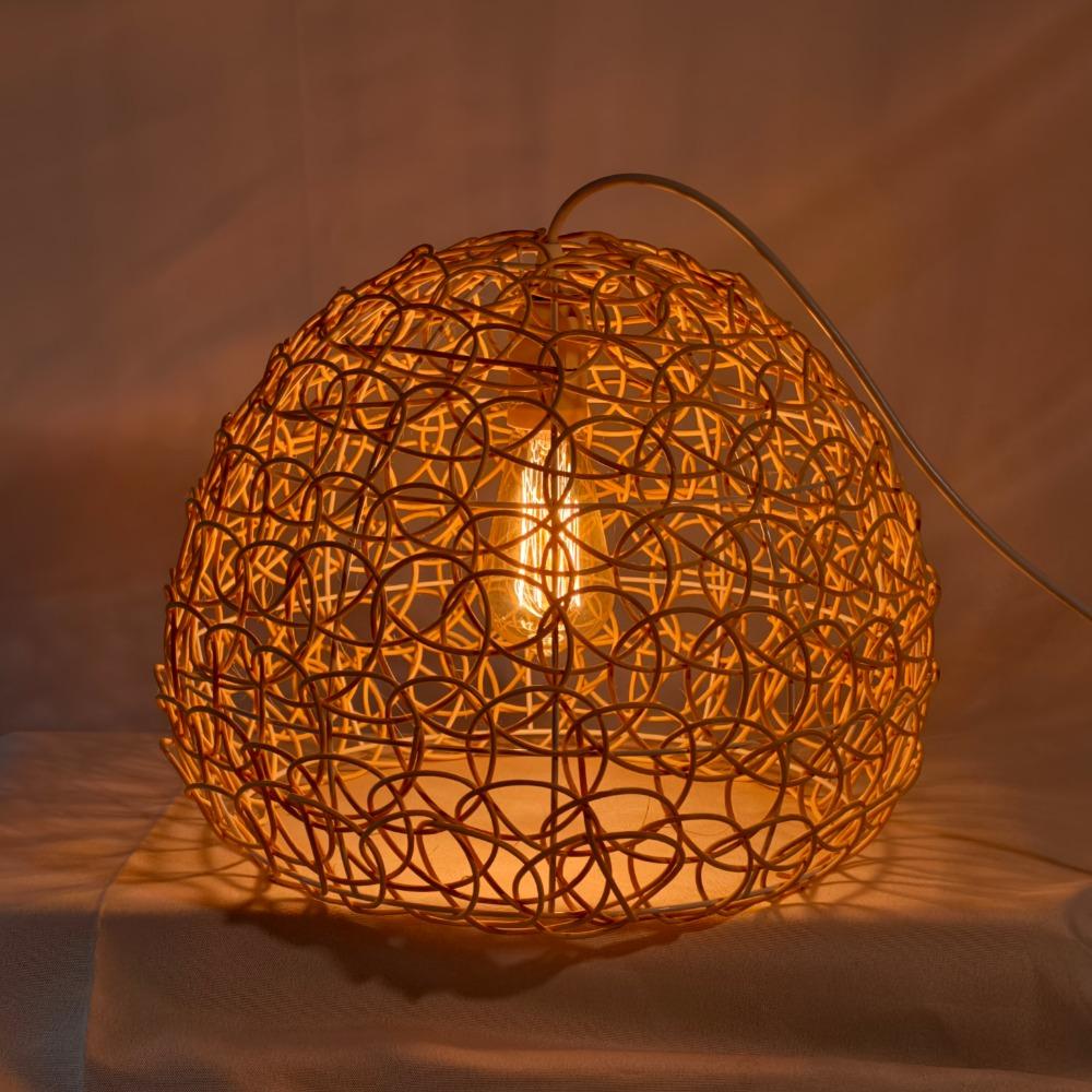 35cm Hand-woven Rattan Art Chandelier Round Fish Scale Bamboo Weaving Lamp Pastoral Retro Balcony Restaurant Chandelier