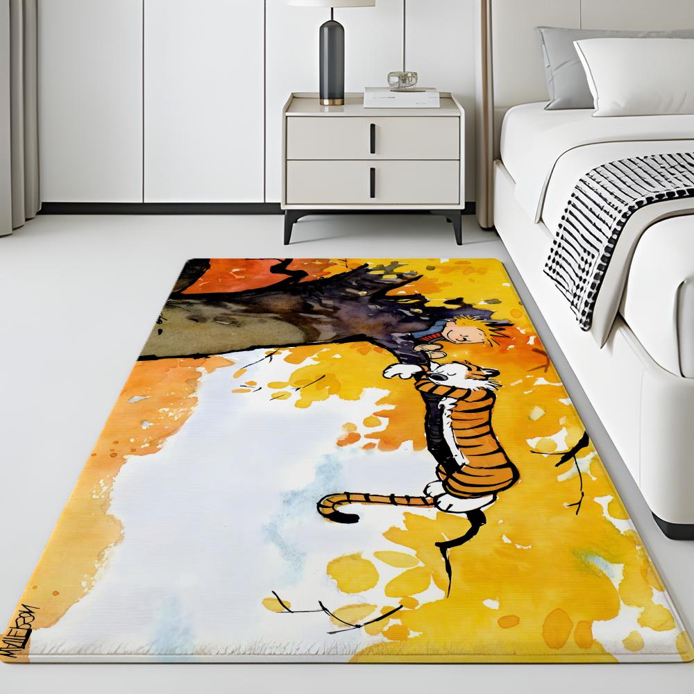 C-Calvin Und Hobbes Selbstklebende Kunst Bodenmatte Weiche Flanell Eingangstür Matte Rutschfest Saugfähig Badezimmer Schlafzimmer Bodenteppich