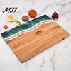 Stylish Kitchen Cutting Board Personalized with Ocean Resin Custom Charcuterie Engraved, Decorative Wood Wedding Gift, Unique for & Housewarming