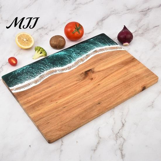 Stylish Kitchen Cutting Board Personalized with Ocean Resin Custom Charcuterie Engraved, Decorative Wood Wedding Gift, Unique for & Housewarming
