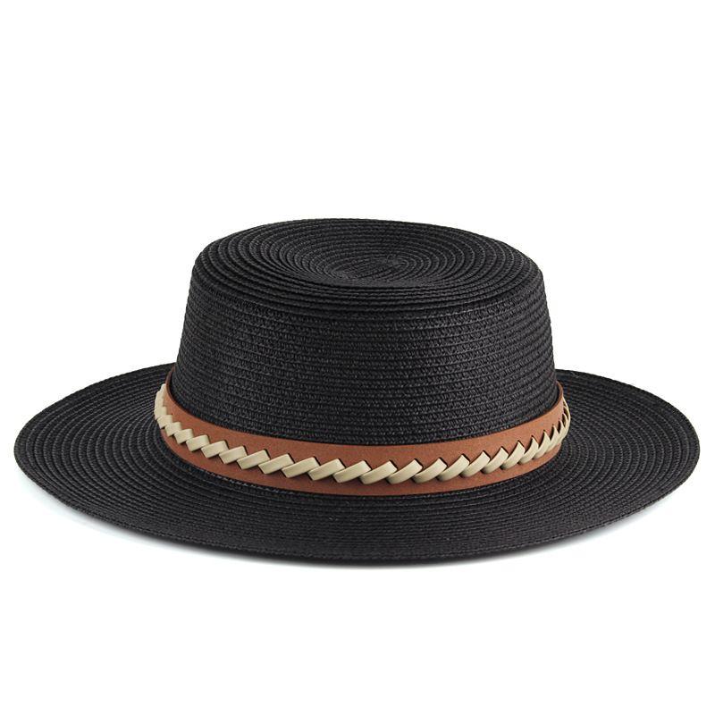 Summer Women's Straw Hat Outdoor Simple Leisure Sunshade Hat Dome Top Hat Flat Top Straw Weaving Hat