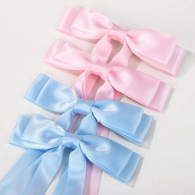 2 Pièces Doux Coloré Ruban Nœud Papillon Pinces à Cheveux avec Longes Glands Nœud Double Couche Pince à Cheveux Coiffure Femmes Filles Accessoires pour Cheveux