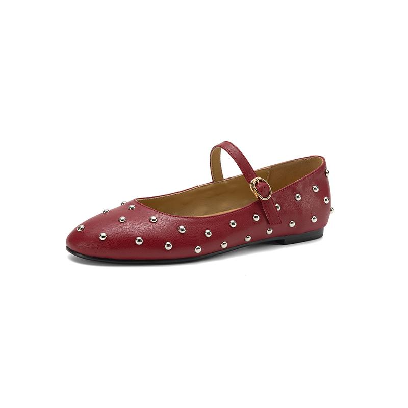 

Women s flat-soled single shoes spring and summer new sheepskin shallow mouth large size buckle low-top shoes 33 червоний