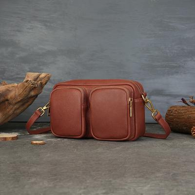 Genuine Leather Women's Bag Soft Cowhide Large Capacity Solid Color Multi Compartment Shoulder Crossbody Bag