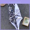 Luxuriöser Leopard Einteiler Bikini Badeanzug Patchwork Gepolstert Tiefes V Bandage Neckholder Badeanzug