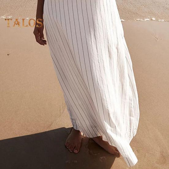 Καλοκαιρινό Γυναικείο Αμάνικο Ηλιοφόρεμα με Τετράγωνη Λαιμόκοψη, Ριγέ, Φαρδύ, Α-γραμμής, Μάξι Μήκος Αστραγάλου, Παραλίας, Μακρύ Φόρεμα για Καθημερινή Χρήση, Μετακίνηση, Ραντεβού