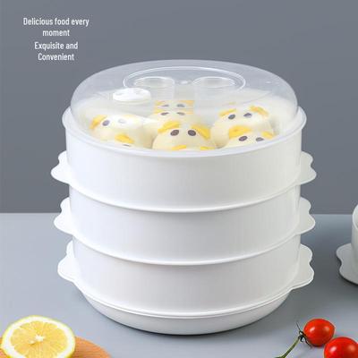 Microwave Multi-Layer Plastic Steamer for Mantou and Baozi - Large Capacity High-Temperature Steaming Rack.