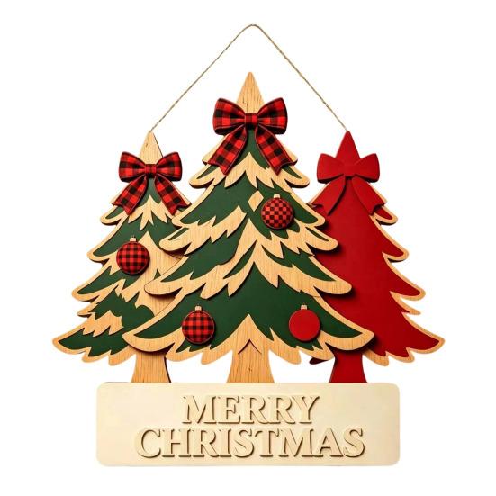Winter Festive Home Decorations Christmas Wooden Sign Hanging Ornament, Multi-Layer Tree Wood Plaque Rustic Holiday Wall Decor with Rope, Merry