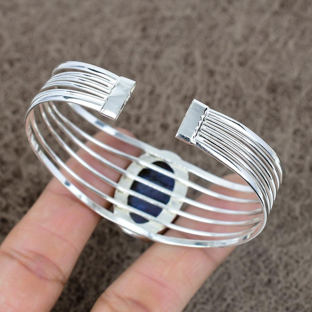 Labradorite Gemstone Handmade 925 Sterling Silver Cuff Bangle Adjustable KKG-189