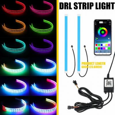 2PCS 60CM Tira de LED DRL Flexível Luz de Tira para Farol Controle por APP RGB EOA
