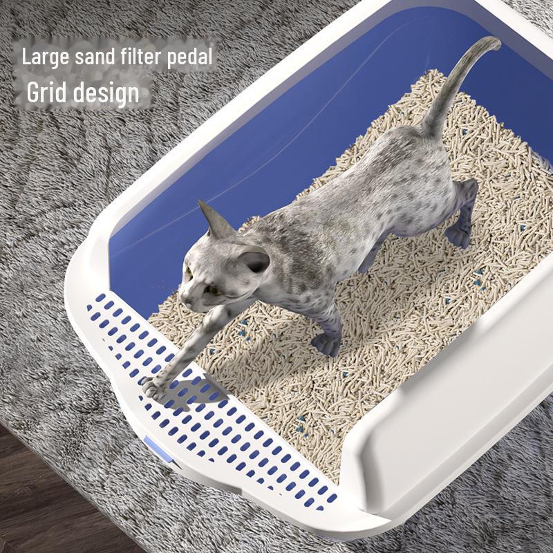 Large Semi-Enclosed Cat Litter Box with Anti-Splash Design and Shovel