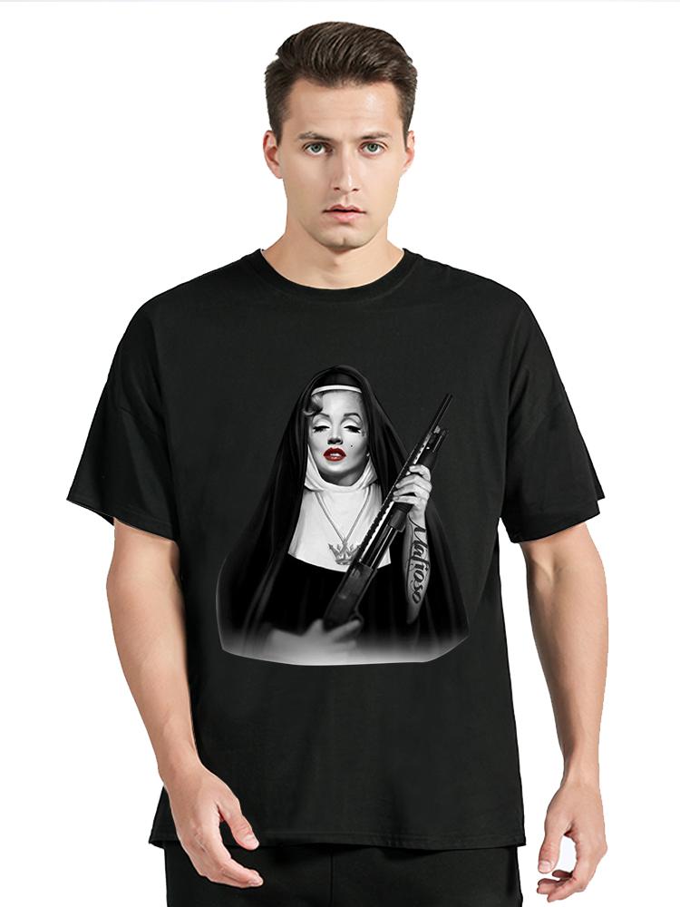 Horror Unholy Nun T-Shirt Unisex Plus Size O-Neck Tops Summer Casual Streetwear Tees Graphic Unisex Tshirt Cotton Fitness Clothes
