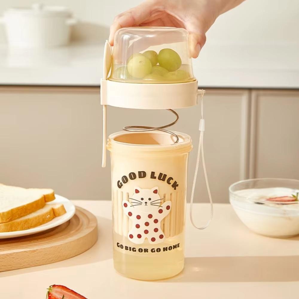 Double Layer Breakfast Oatmeal Cup Spring Pressure Salad Cup Cereal Cup Yogurt Filter Cup  School
