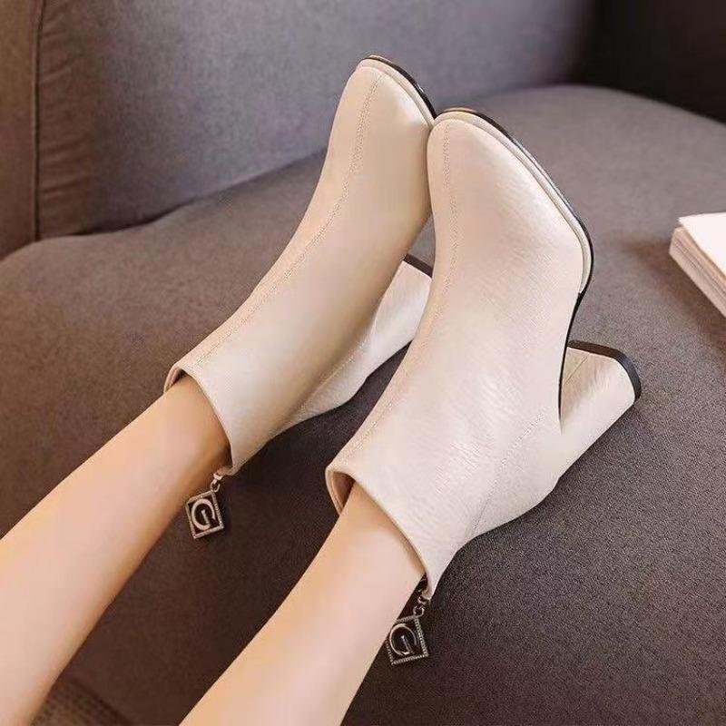 Real soft leather boots women's autumn and spring new versatile boots Martin boots round head thick heel thin boots