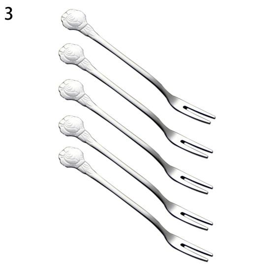 5Pcs/Set Fruit k Long Handle Easy to Use Stainless Steel Small Creative 5.3 Inches Cake k Tableware Accessories