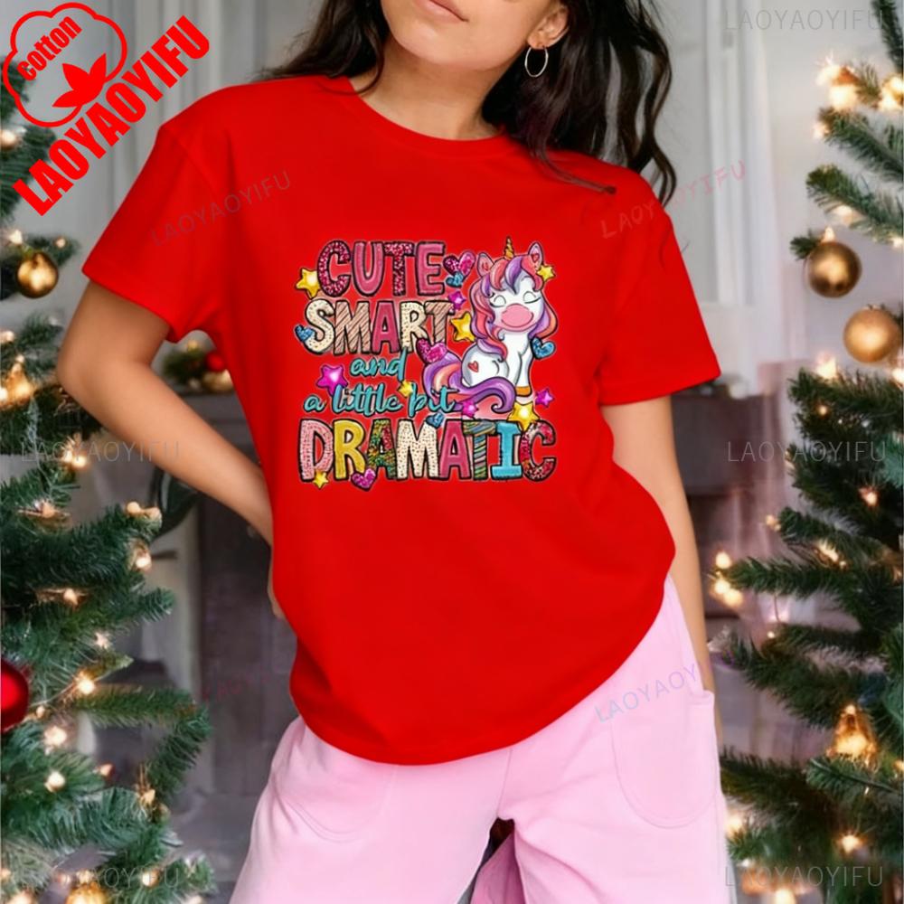 Cute Smart and A Little Bit Dramatic Tshirt Cute Unicorn Tee Dramatic Unicorn Girl Shirt Funny Girls Birthday Clothing Women Top S