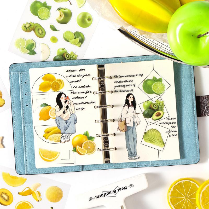 4 Sheets Fruit Theme Flat Stickers, Fresh Cute Style Journal Decor, Diary Album DIY Collage Material