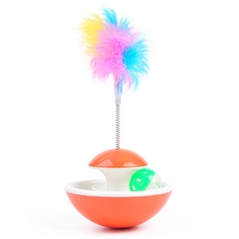 Cat Feather Bell Tumbler Toy Colorful Fall-resistant Spring Track Pet Funny Playing Supplies For