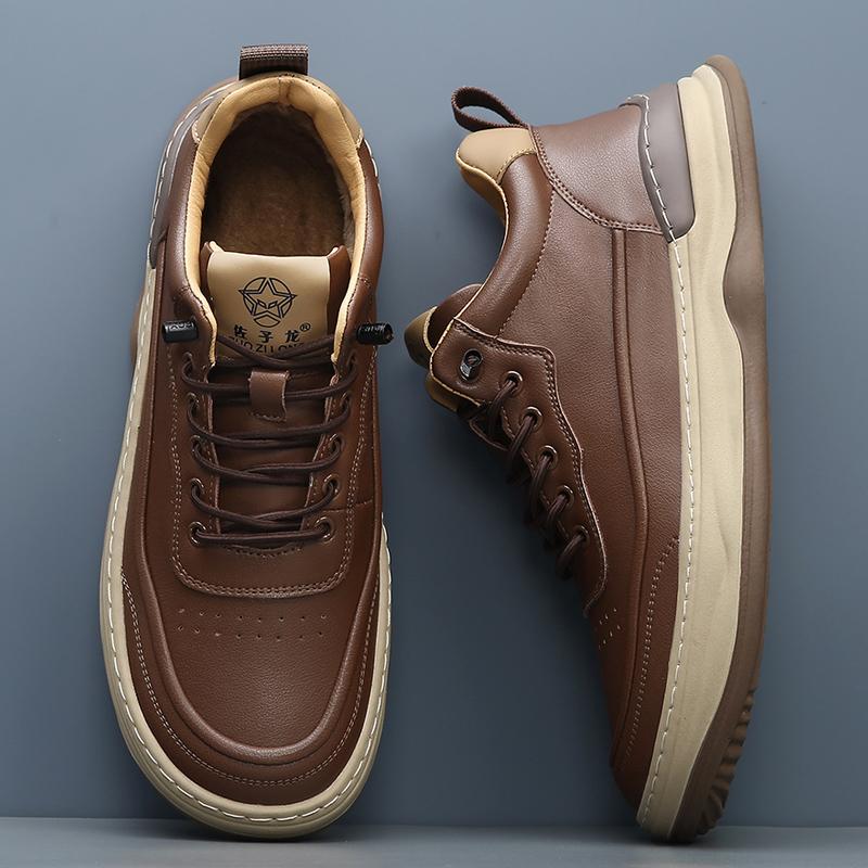 Fashion Fashion Lace-Up Male Casual Shoes Non-Slip Male Sneakers New Classic Skate Shoes Men Genuine Leather Men Winter Plush Snow Flats