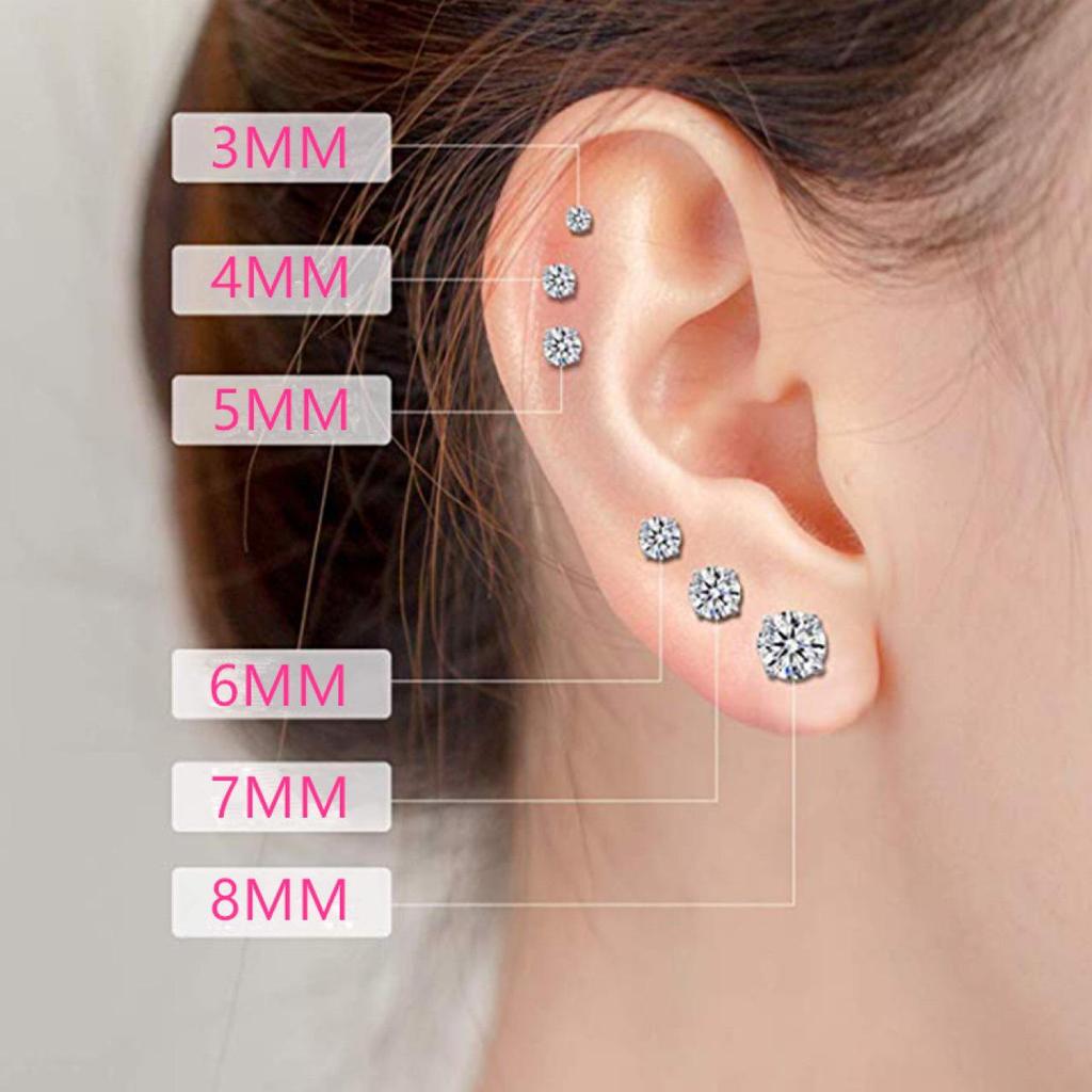 "Crown Stainless Steel Zircon Six-Claw Earrings - Titanium Ear Bone Studs for Women"