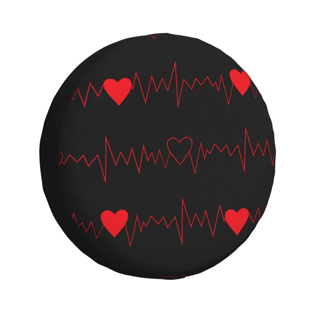 Cardiogram Heartbeat Print Spare Tire Cover Waterproof Polyester RV Trailer Wheel Protector