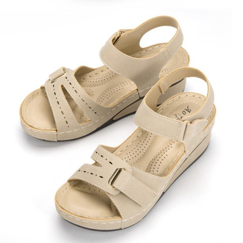 New sandals women, wedge heel magic buckle platform large size sandals