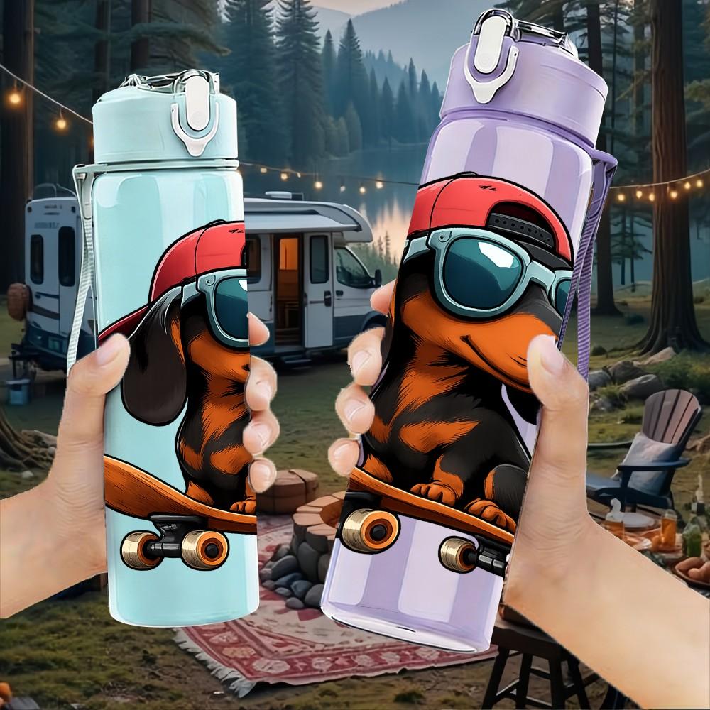 1PC Sunglasses Dachshund Dog 750ml Color Plastic Sports Water Bottle Leakproof Flip Straw Lid Suitable for Sports Office Home Use