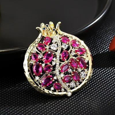 Kristall Granatapfel Pflanze Brosche Anstecker für Damen Sommer Schmuck Geschenkbeutel Anzug Zubehör