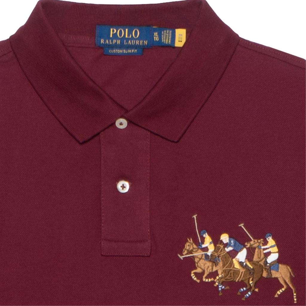 Polo Ralph Lauren FW22 Solid Slim Fit Polo Shirt With Three Pony Logo Short Sleeve Men Tops Red 1N821994-600