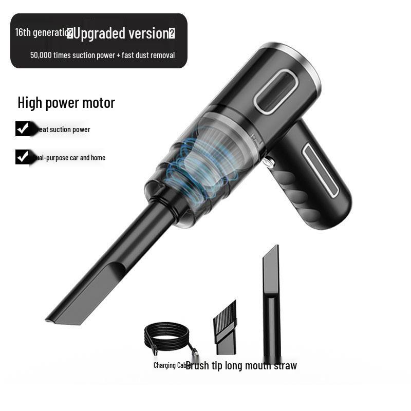

Портативный беспроводной ручной пылесос для автомобиля и дома, большая мощность всасывания, мини-зарядная модель Black Rechargeable Single Filter чёрный