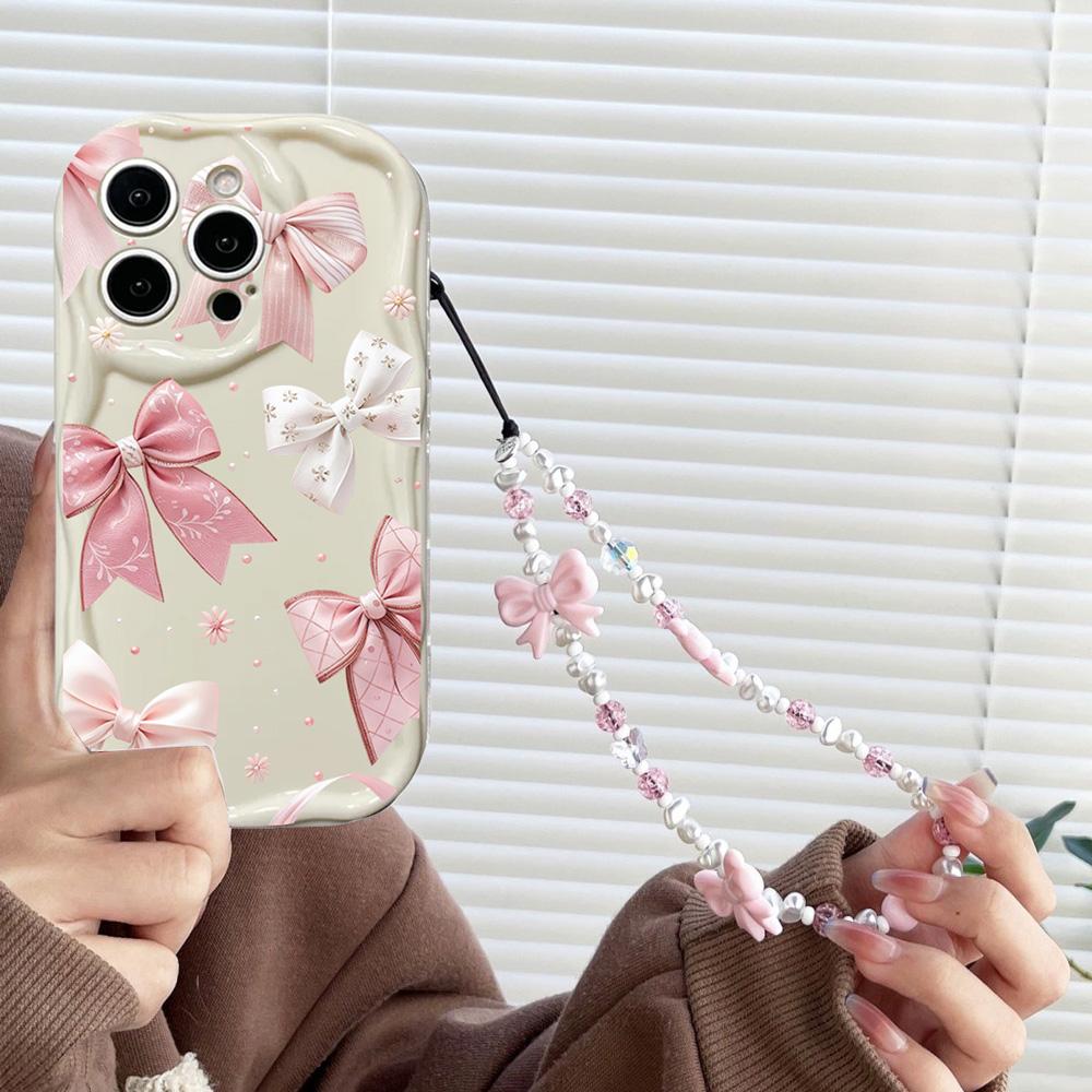 Phone Case For IPhone 17 Air 16 15 14 13 Pro Max Plus 11 12 13 Mini X 7 8 IPhone17 Luxury Cartoon Bow Bracelet Chain Cover Funda