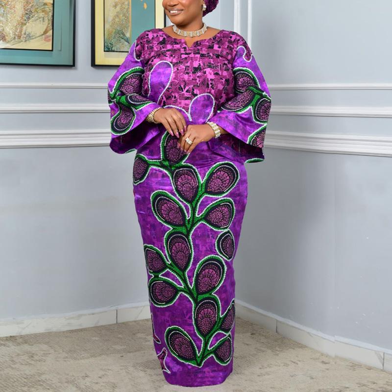 Women Casual Long Sleeve Floral Print Loose Long Dress Kaftan Robes