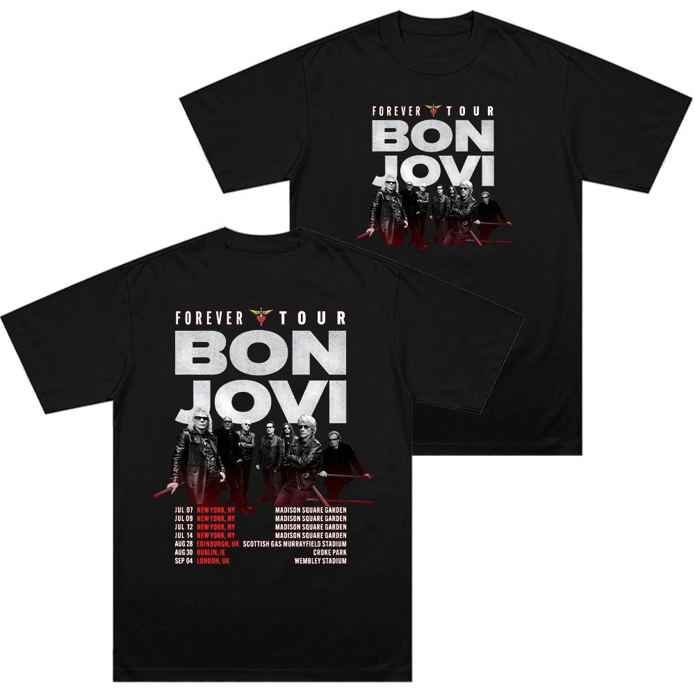 Bon Jovi Forever Tour Tričká Okrúhle Tričko Ženy Muži Bavlna Krátky Rukáv Tričko Nápad na Darček Topy Móda Voľný Streetwear