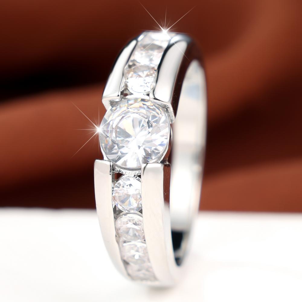 Elegant Silver Color Round CZ Engagement Ring for Women Daily Wear and Party