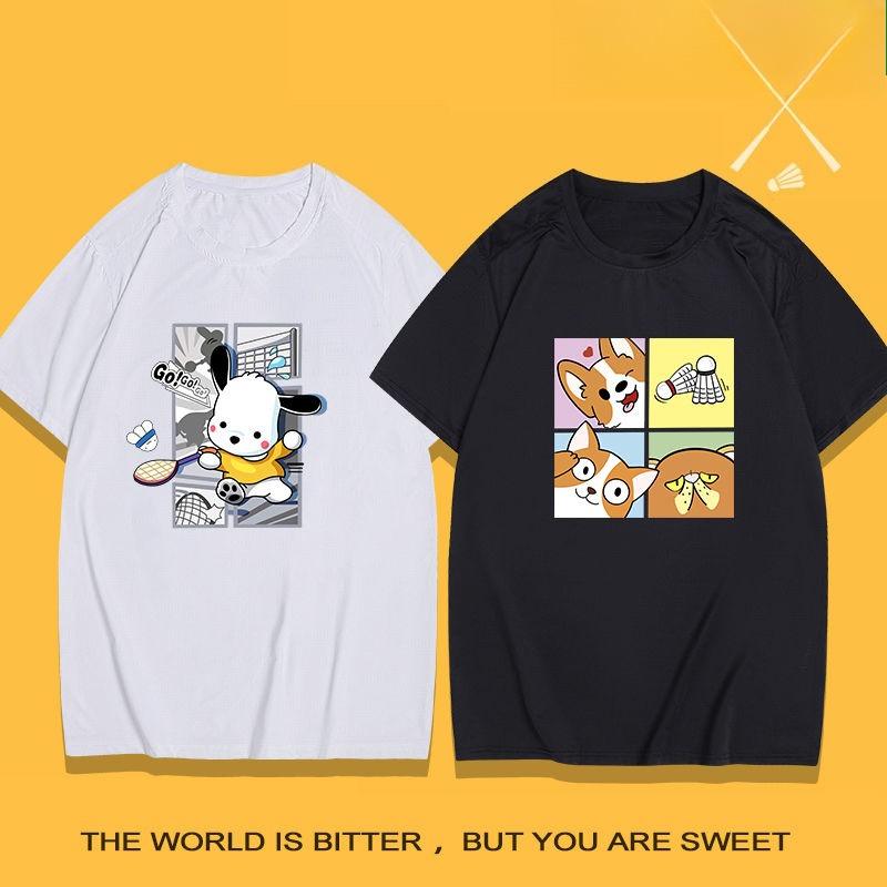 The New Cartoon Lovely Pure Cotton Badminton Suit Men s and Women s Short Sleeve Couple s Jacket Children s Training Suit Print S разноцветный
