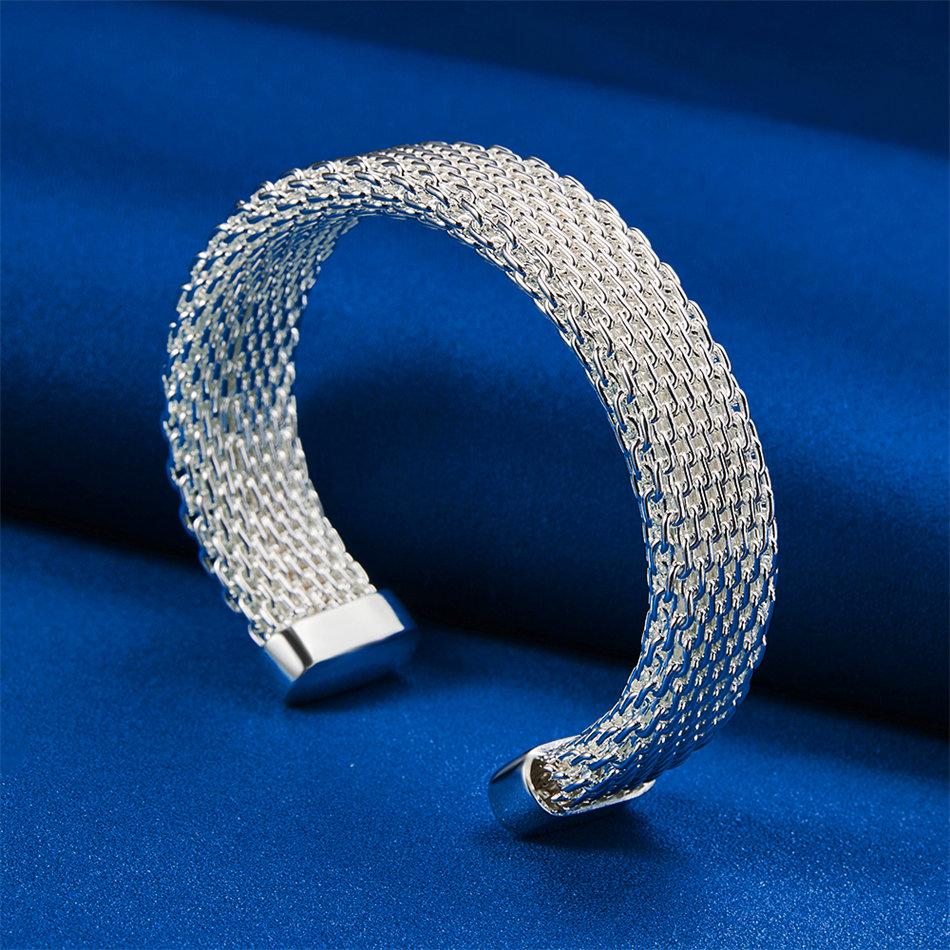 925 Sterling Silver Exquisite Braided Open Bangle for Men and Women, Fashionable Wedding Party Jewelry