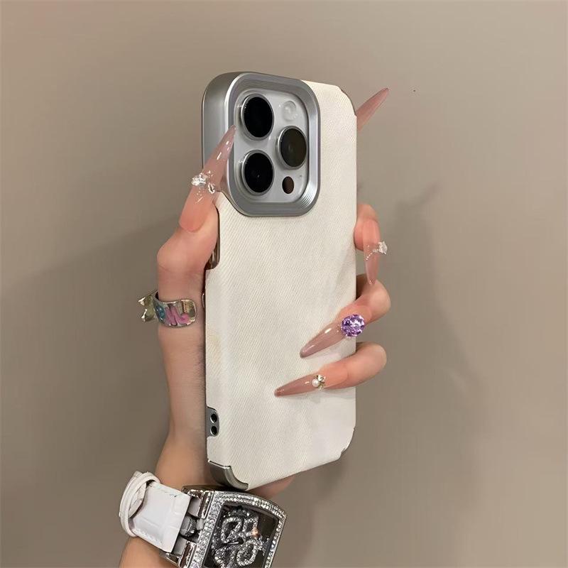 Electroplated Denim Texture iPhone 17 Pro Case, Full Coverage for Apple 16 Pro, 14 Pro, and 15 Pro Retro.