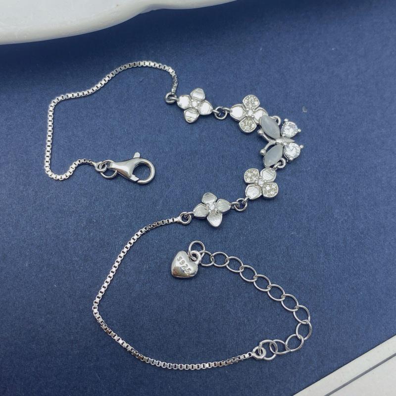 S925 Sterling Silver Flower & Butterfly Bracelet for Women, Personalized with Zircon, Simple & Versatile Design