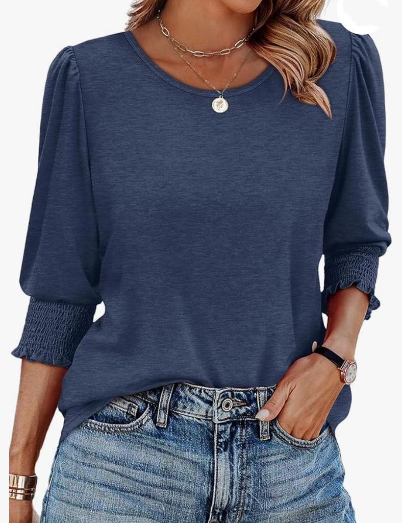 2025 Trendy Loose-Fit Women's Printed Five-Sleeve Round Neck T-shirt