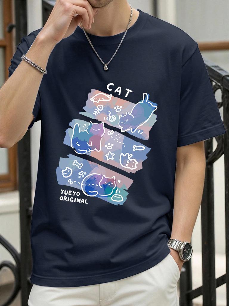 Colorful Three Cats Trendy Printing TShirts Womens Summer Cotton Short Sleeve Tees ONeck Comfortable Loose Tops Casual Clothes