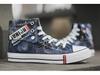Men's Trendy High-Top Canvas Shoes, Black & Blue Denim, Foldable Upper, Casual Breathable Sneakers for Spring & Summer