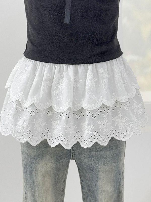 2026 Spring Ruffle High Waist A-Line Layered Crochet Embroidered Skirt for Women