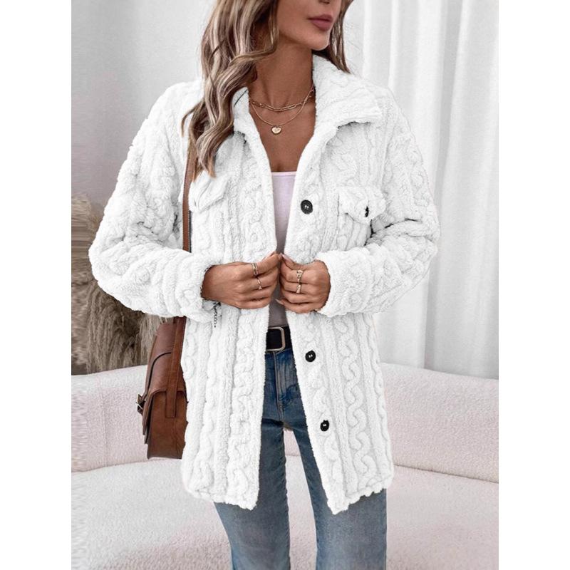 

Женская зимняя гофрированная куртка с длинными рукавами и лацканами из плюша XXL белый