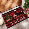 Flannel Thickness 0.47inch - 1pc Classic Christmas Red and Black Striped Door Mat, Red Train Print Absorbent Non-Slip Area Mat,