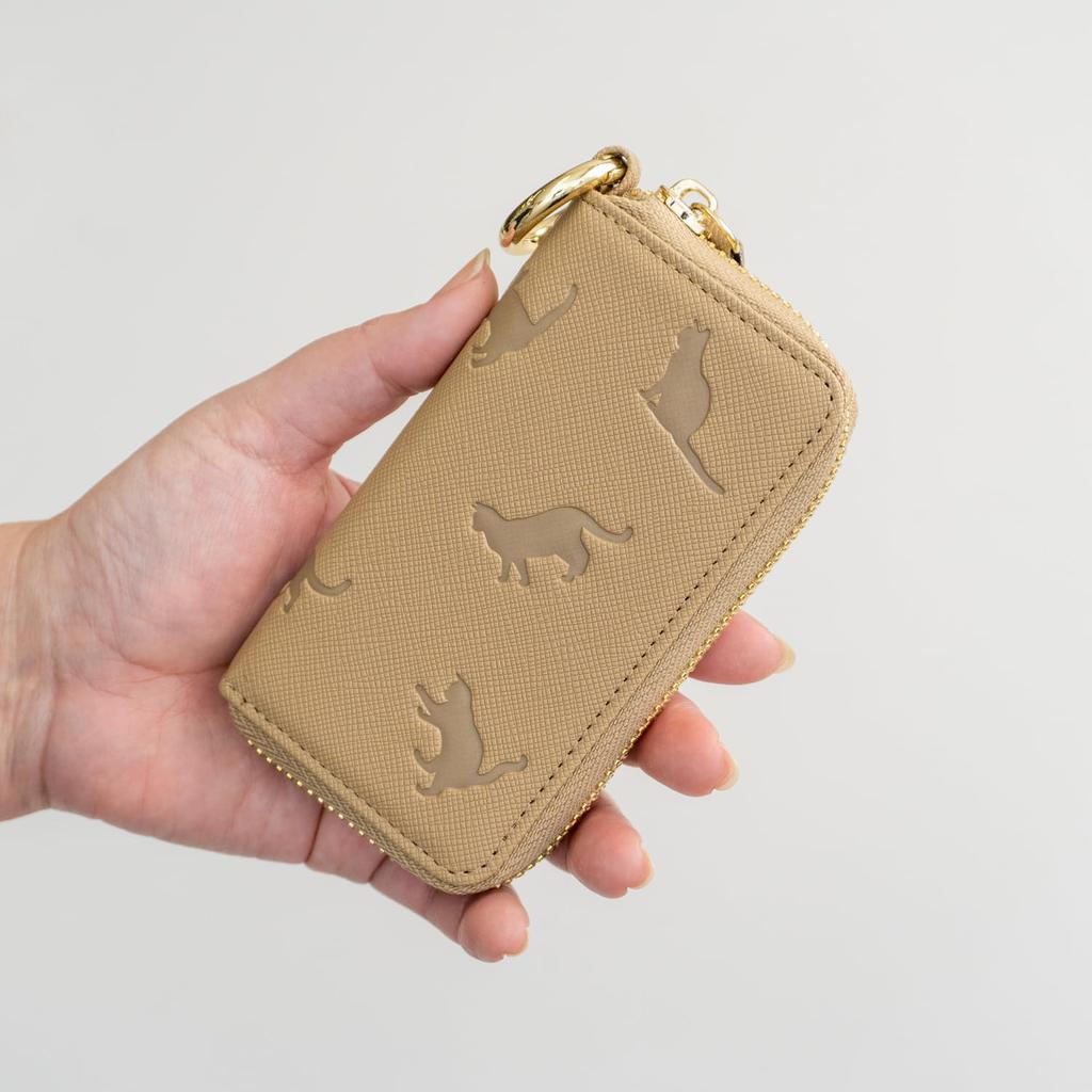 Mukojima Key Chain, Cat Key Case, Greige