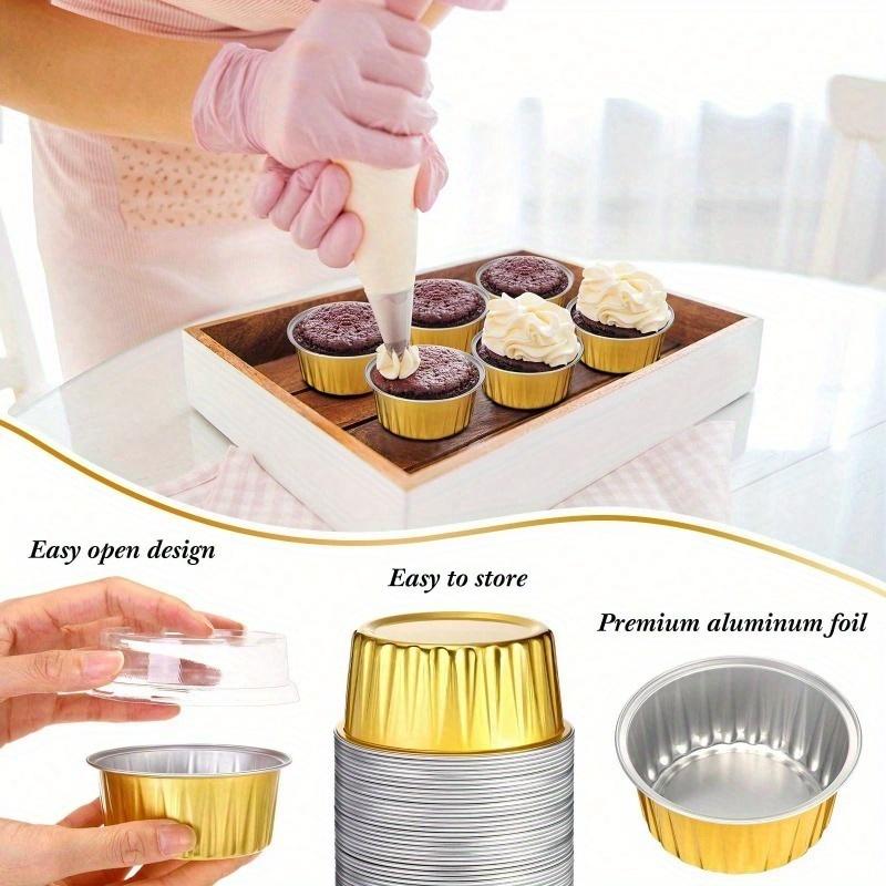 50pcs Set Disposable Dessert Cups with Lids - Pudding Cup Cake Shrimp Pulling Egg Mold Air Frying Pot Special Bowl Oven Tin Foil