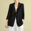 Women Vintage Casual Blazer Jacket Cotton Linen Coat Long Sleeve Lapel Thin Coat with Pockets 2 Buttons