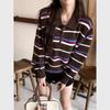 Retro Japanese School-Style Striped Wool Knit Top with Turn-Down Collar