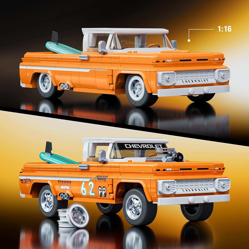 Mattel Hot Wheels Elite Series Custom '62 Chevrolet Pickup Building Set 858 Pieces Realistic Details for Adults and Kids 10+