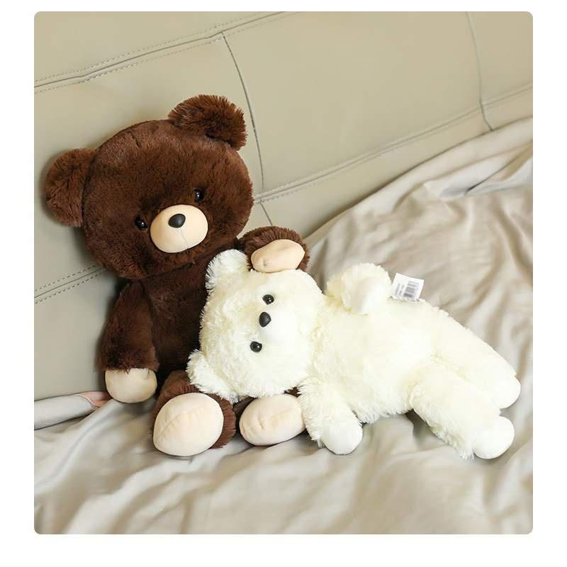 Soft And Cuddly Down Cotton Teddy Bear Plush Toy, Fox Fur Fabric, White And Brown, 46cm/36cm